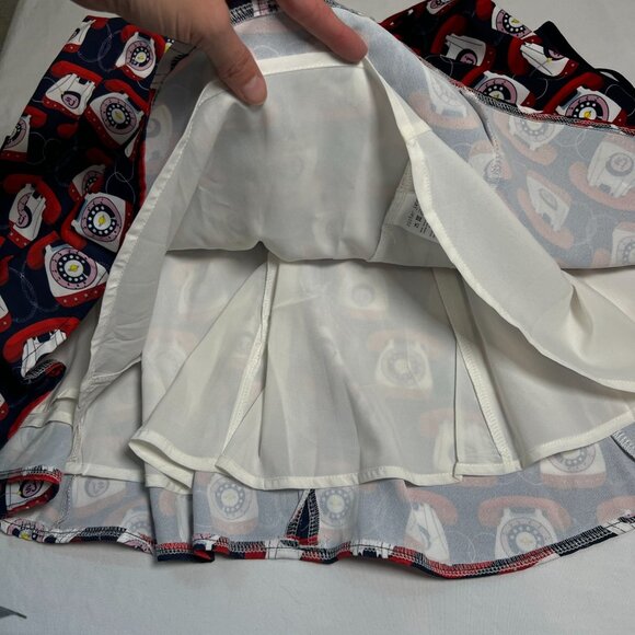 NWT Sister Jane Telephone Print Tea Dress With Frills Blue Multicolor Small - Picture 13 of 15